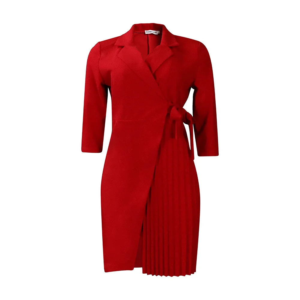 Robe plissée pour femmes, grande taille, col plissé, style blazer, bureau, vintage, sexy, ceinture, fête, serrée, courbée, courte