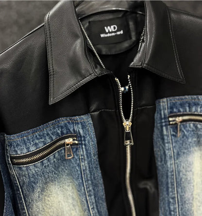 Veste en cuir à manches longues pour hommes avec fermeture éclair, vestes en denim épissées pour hommes, court et décontracté, mode haut de gamme, printemps et automne, 2024