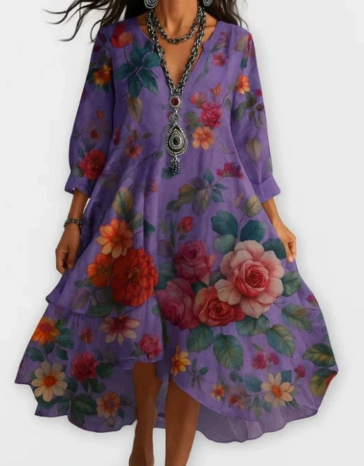 Robe décontractée pour femmes, ample, rétro, imprimé, manches 7-quarts, mode printemps-automne, élégante, bord de mer, vacances, 2025