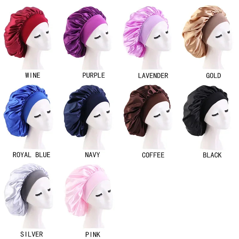 Bonnet de douche rond en Satin élastique à bord étroit, bonnet de nuit en Imitation soie, bonnet de soins capillaires à domicile