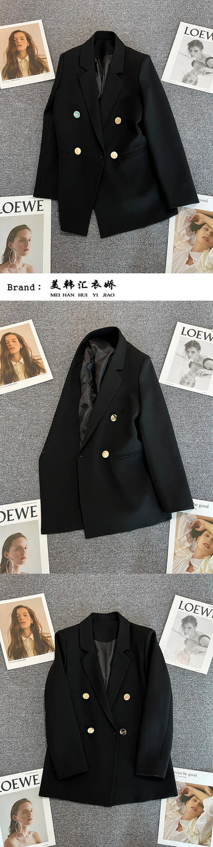 Couleur bonbon OL Blazer printemps automne cranté à manches longues Double boutonnage bouton en métal mince poche Blazer manteaux ZXFS-S602