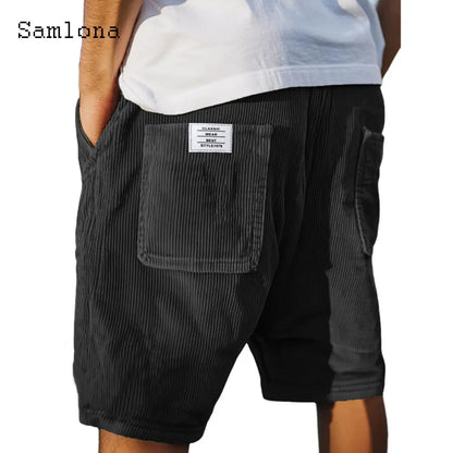 2025 hommes Stand poche décontracté plage Shorts solide velours côtelé Shorts mâle cordon demi pantalon Sexy hommes vêtements grande taille S-5XL