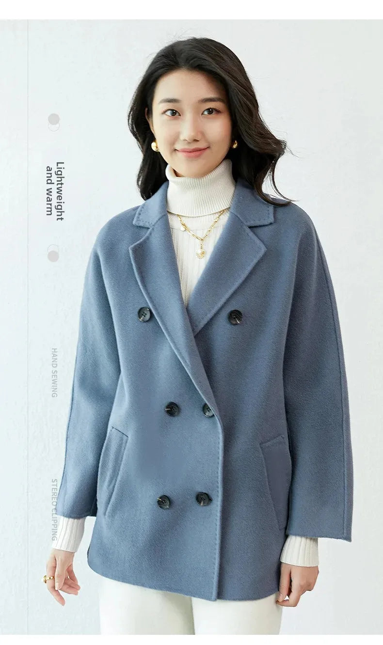 Manteau en laine Double face pour femme, épais, mi-long, col de costume, coupe ample, couleur Pure, polyvalent, nouveau Style automne hiver