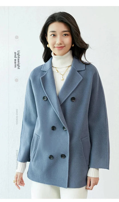 Manteau en laine Double face pour femme, épais, mi-long, col de costume, coupe ample, couleur Pure, polyvalent, nouveau Style automne hiver