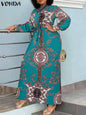 VONDA Robe Maxi 2024 été femmes bohème imprimé fête Robe d'été à manches longues col montant Robe décontractée vacances robes ceinturée