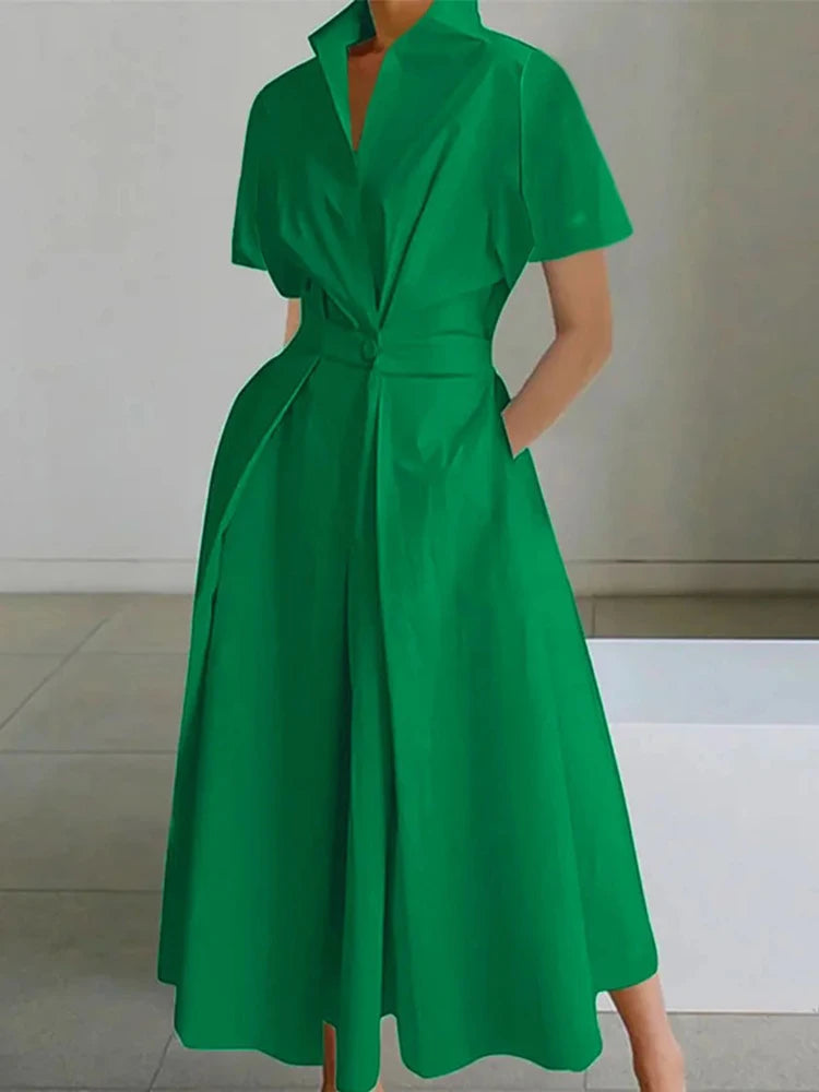 Robe élégante à imprimé géométrique pour femmes, chemise à col rabattu, taille élastique, grande robe balançoire, nouvelle mode, été, 2024