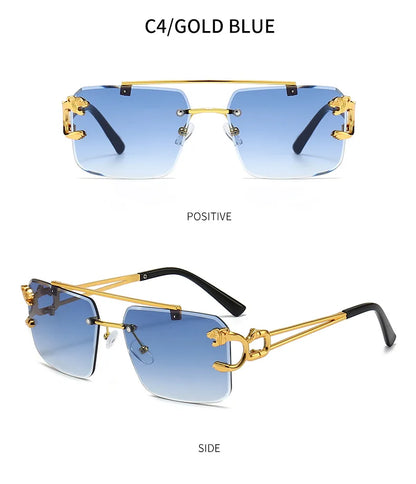 KAMMPT Vintage lunettes de soleil sans monture hommes femmes mode surdimensionné carré nuances lunettes nouveau Double pont dégradé UV400 lunettes de soleil