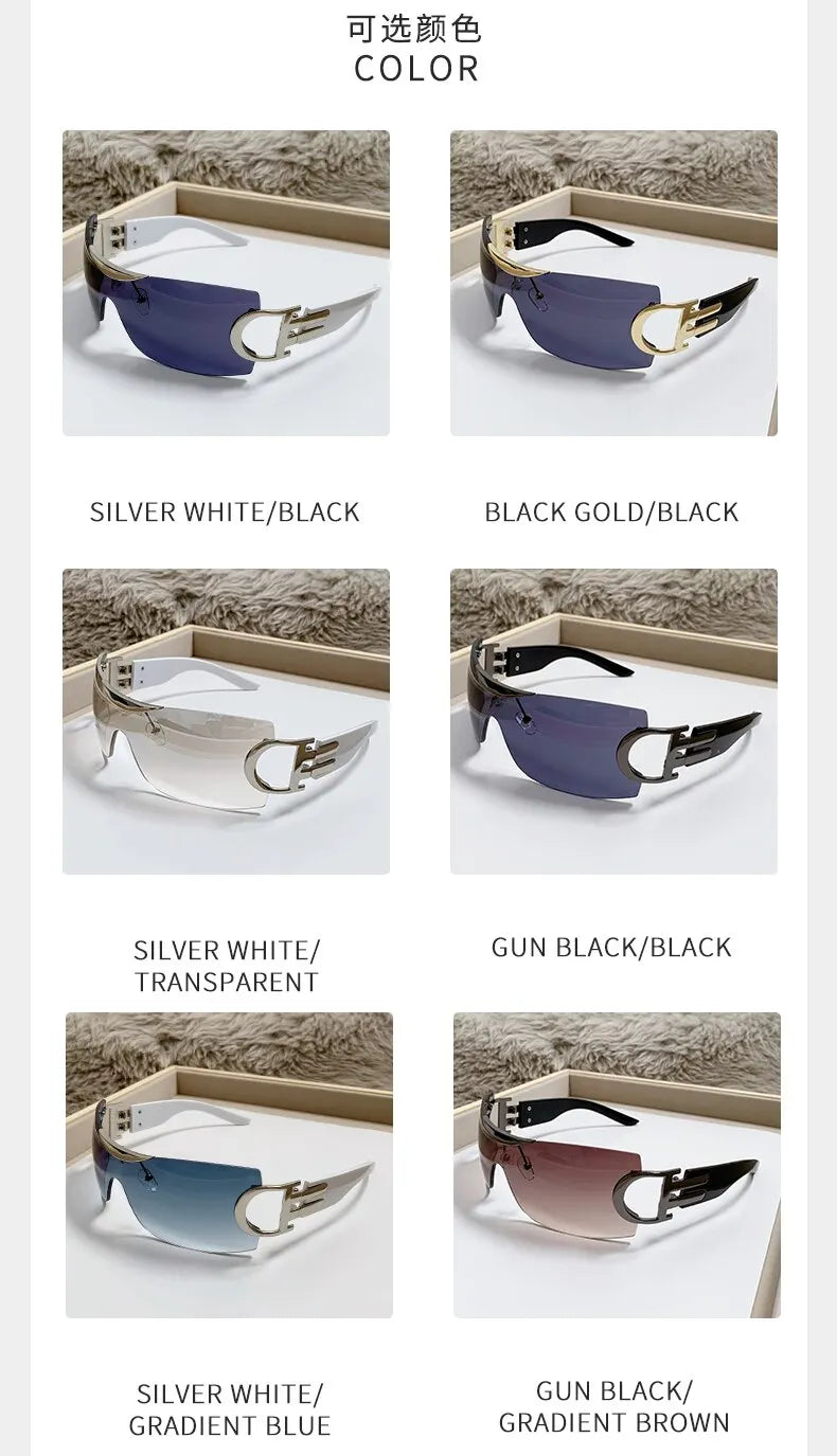 Lunettes de soleil Y2K sans monture pour femmes, lunettes de soleil sans cadre, nuances de chimshield, futuriste, respirant, unisexe, rond, mode