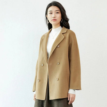 Manteau en laine Double face pour femme, épais, mi-long, col de costume, coupe ample, couleur Pure, polyvalent, nouveau Style automne hiver