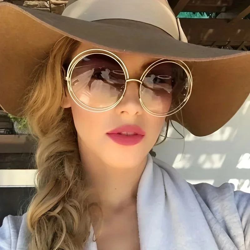 Lunettes rondes surdimensionnées en métal pour femmes, avec verres dégradés, Design rétro élégant, fêtes et événements, accessoires