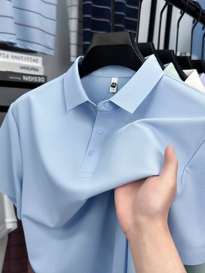 2025 Chemise polo gaufrée sportive pour hommes |   Tailles supérieures de Tennis de Golf évacuant l'humidité S-5XL, boutons-pression, antibactérien 7A de haute qualité