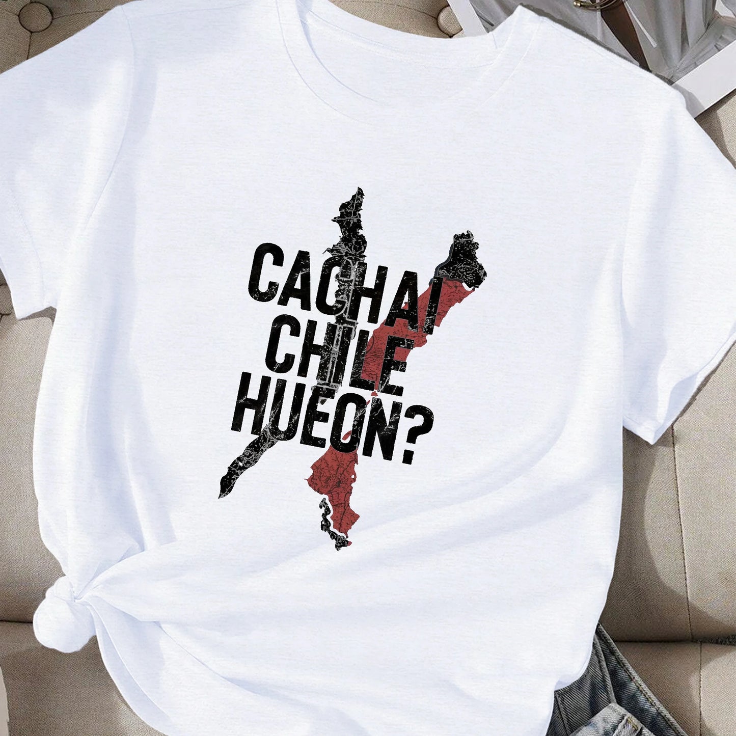 Chile map with bold text  women's comfit t-shirt