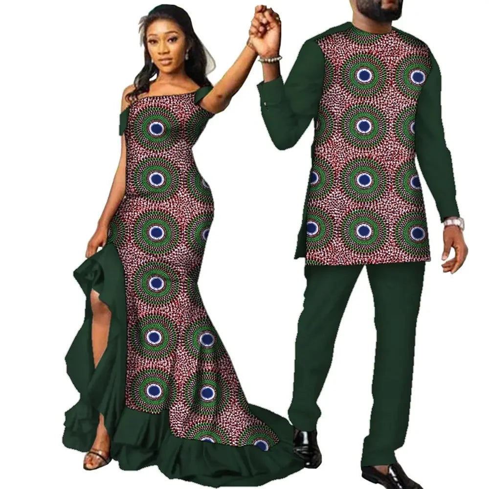 Vêtements de Couple Africains à Imprimé Ankara pour Femme et Homme, Robes sulfMaxi, Dashiki Imbibé, Tenue Amoureux, WYQ567