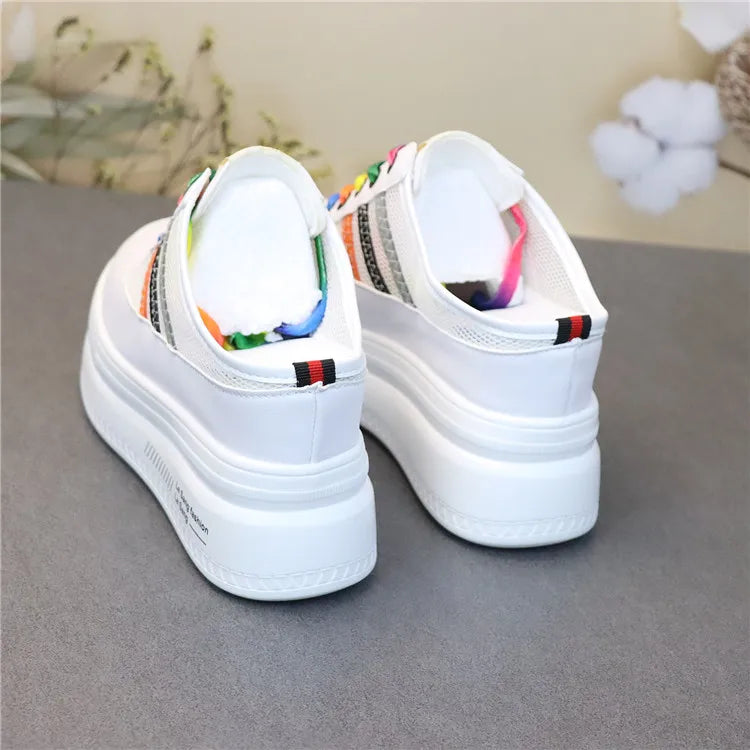 Pantoufles d'Été à Semelles Compensées pour Femmes, Chaussures Paresseuses en Maille Respirante pour Petits Pieds, Sandales à Plateforme Antidérapantes