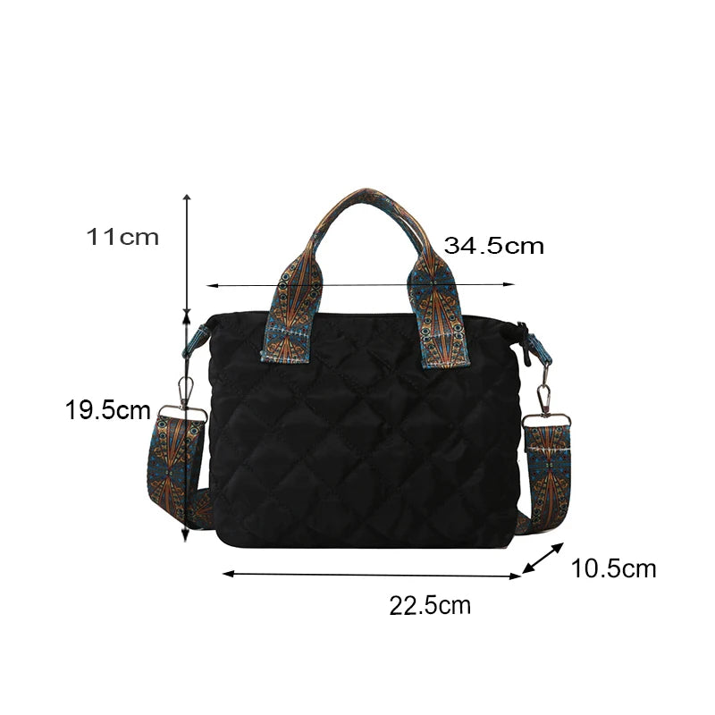 Sac à main à large ceinture pour femmes, automne/hiver, espace losange, sac à bandoulière en coton, grande capacité, fourre-tout de Shopping assorti
