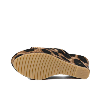 Chaussures d'été à talons hauts et bout ouvert pour femmes, pantoufles à imprimé léopard, chaussures de plage grande taille, 2024