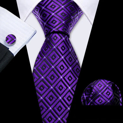 Barry.Wang violet lilas lavande soie hommes cravate mouchoir bouton de manchette ensemble Jacquard cravate florale pour homme mariage fête d'affaires