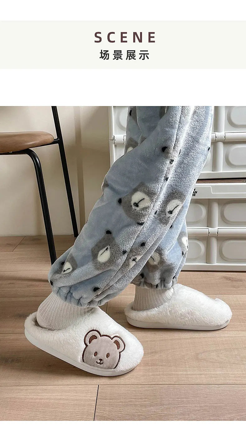 Ours en peluche pantoufles pour femmes hommes mode Kawaii moelleux hiver chaud pantoufles amoureux dessin animé ours en peluche maison chaussures TG03