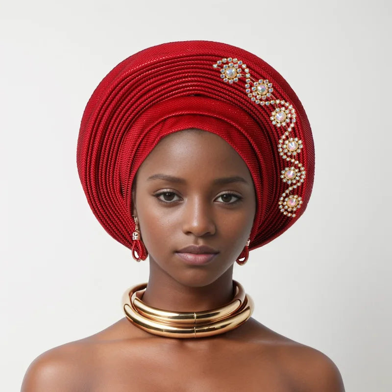 Geles de mariage nigérian, couvre-chef africain, Turbans Auto Gele pour femmes, tissu Aso Oke, couvre-chef musulman, couvre-chef féminin