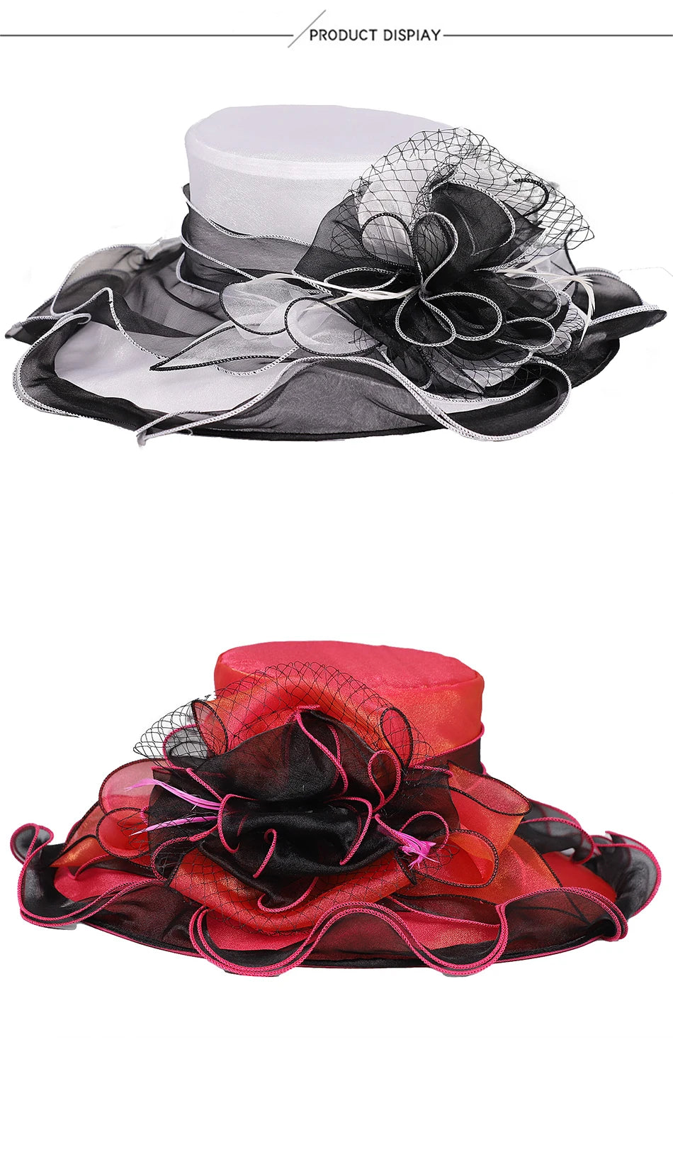 FS été bleu vert église Chapeau pour femmes élégant à large bord Organza Fascinator chapeaux mariage mariée Casquette avec fleur Chapeau Femme