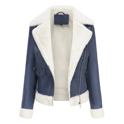 Vestes d'hiver pour femmes mode épais chaud Faux cuir peau de mouton veste manteau Vintage rabat poche vêtements de dessus pour femmes Chic hauts