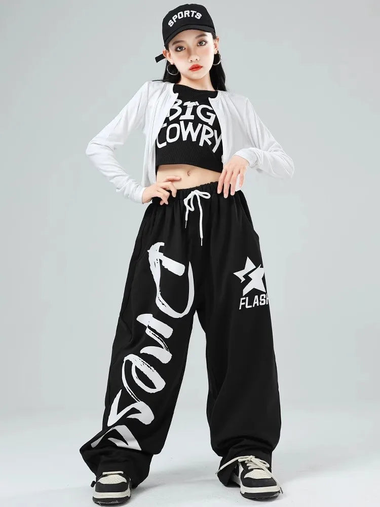 Filles K-pop haut court mode lettres Sport Joggers pantalon fille groupe vêtements ensembles enfants Hip Hop Streetwear enfants Jazz Costumes