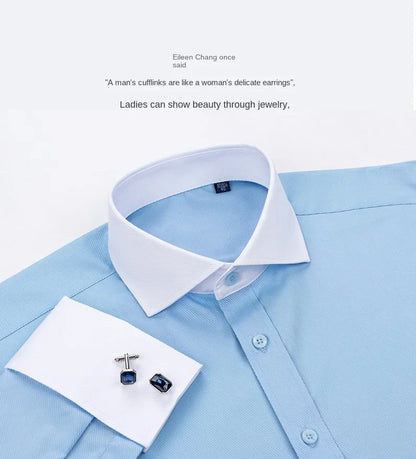 Chemise à manches longues pour hommes, Niche Chic, manches doubles pliées, col Windsor, robe de haute qualité, boutons de manchette français aléatoires, 2024