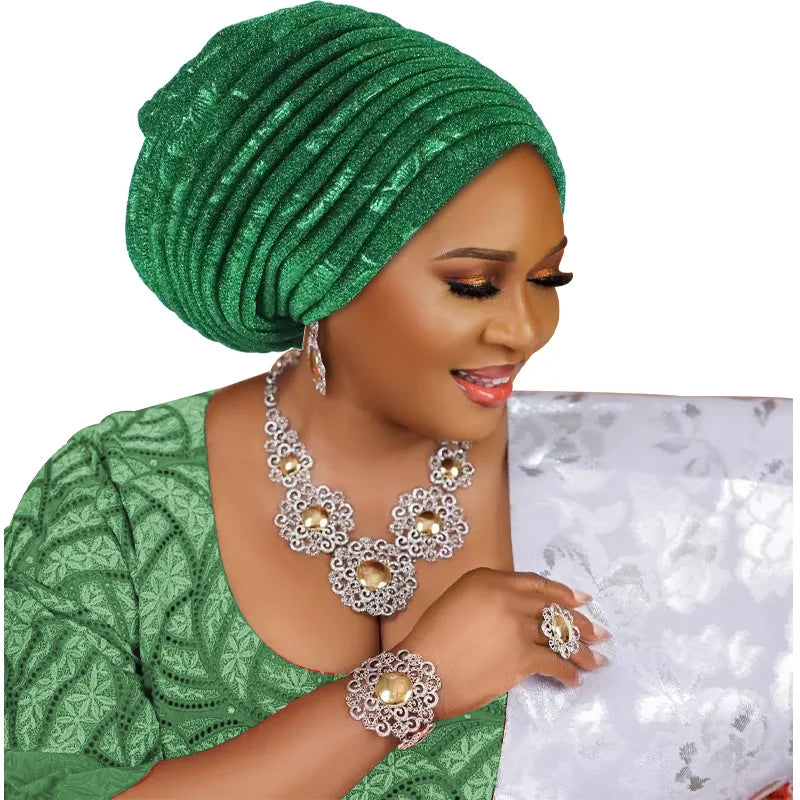 Turban Plissé pour Femme, Cravate de Sauna, ixde Mariage Africain, Nigeria, 2025