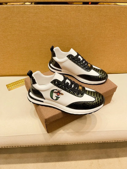 Designers Italie Chaussures d'abeilles décontractées pour hommes Mode de luxe Chaussures en cuir véritable pour affaires Baskets classiques de sport à lacets