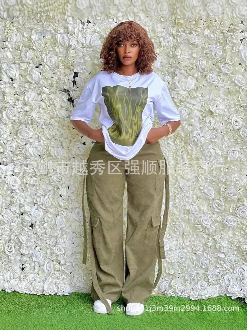 Personnalisé 2025 nouvelles femmes rayure imprimé 2 pièces ensembles survêtement femmes décontracté grande taille bureau montre de sport et pantalon à jambes larges ensemble