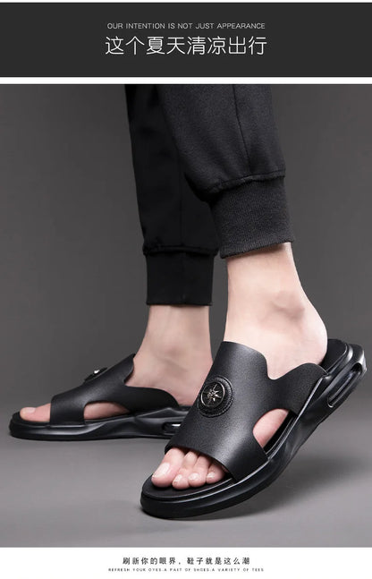 Luxury Men's Genuine Leather Sandals Classic Roman Men Shoes Slippers Soft Comfortable Men Non-slip Walking Slippers Footwea