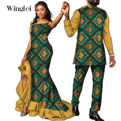 Vêtements de Couple Africains à Imprimé Ankara pour Femme et Homme, Robes sulfMaxi, Dashiki Imbibé, Tenue Amoureux, WYQ567
