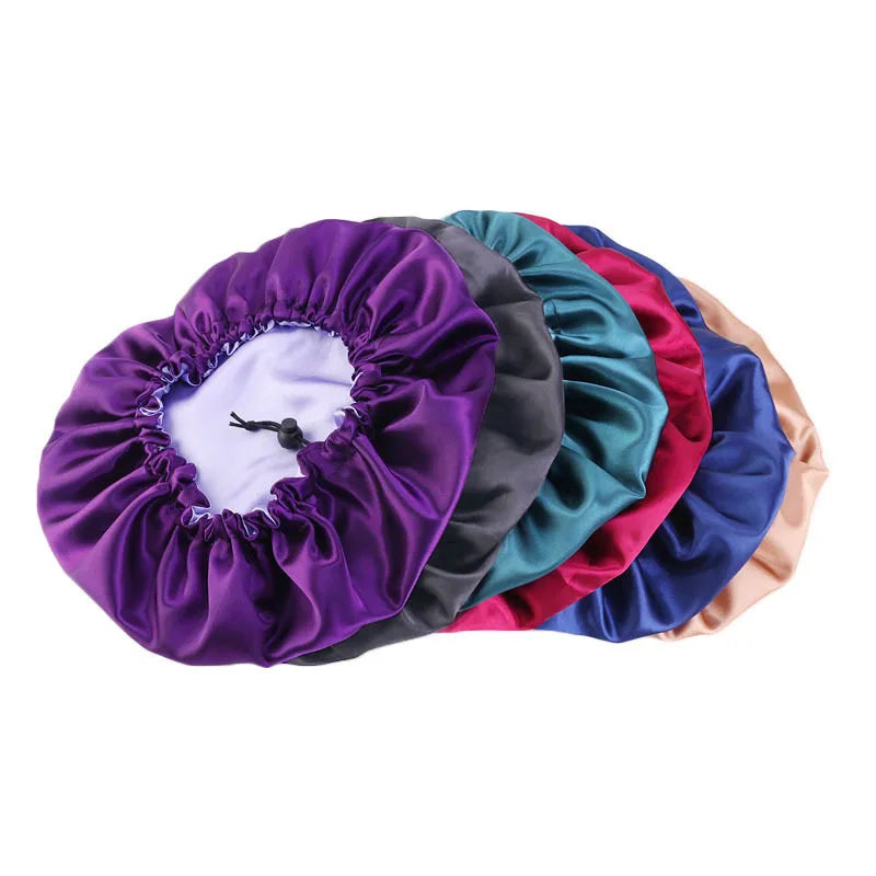 Bonnet en Satin réversible pour cheveux, Double couche réglable, couvre-tête pour dormir, accessoires de coiffure bouclés et élastiques