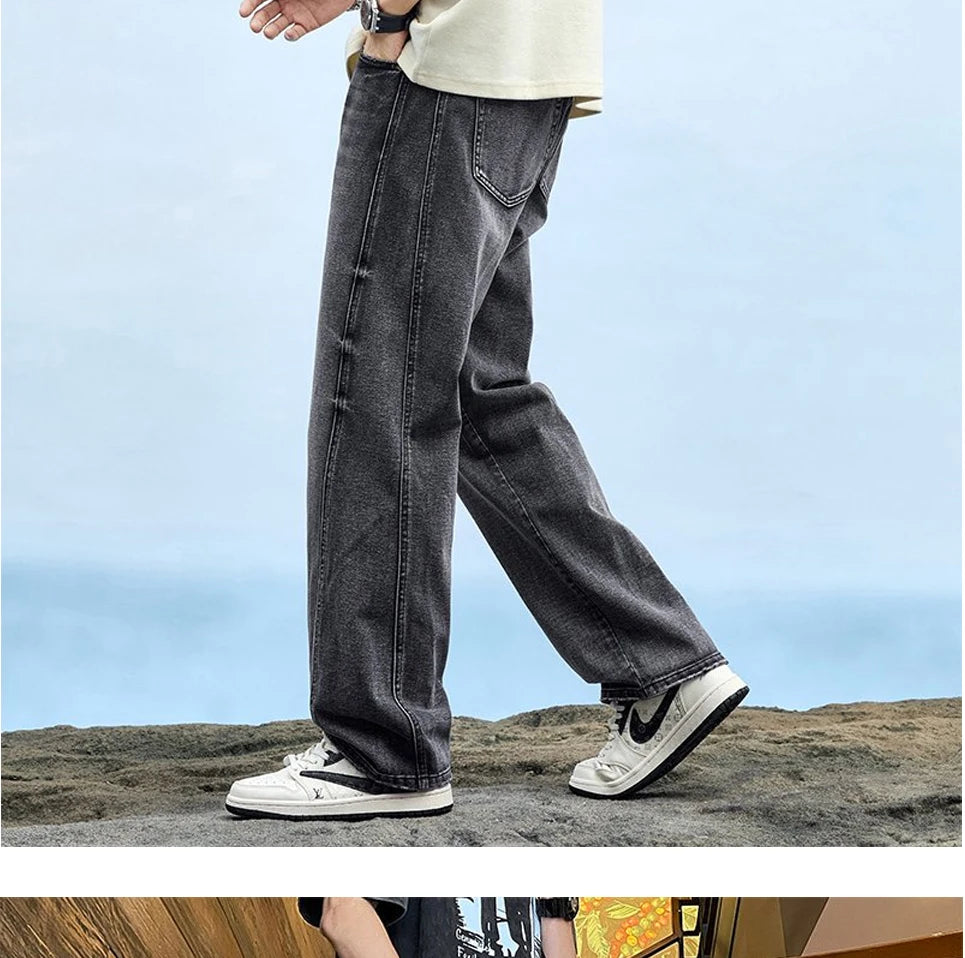 Pantalon en jean Baggy à jambe droite pour hommes |   Jean d'affaires décontracté coupe large et ample pour le style toutes saisons printemps/automne
