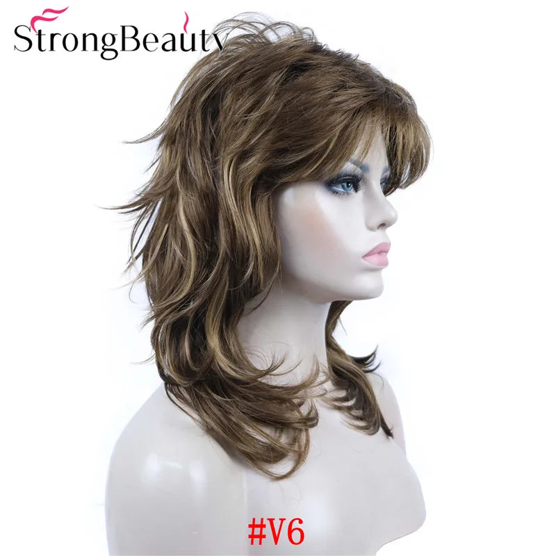 Perruque synthétique ondulée mi-longue pour femmes, cheveux naturels, sans capuchon