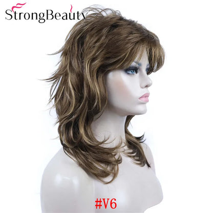 Perruque synthétique ondulée mi-longue pour femmes, cheveux naturels, sans capuchon