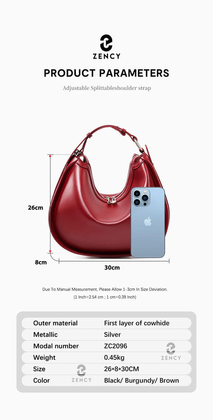 Zency Premium en cuir véritable femmes Sac à main de luxe Hobo Sac grande capacité mode épaule Bolsa pour femme amant fille cadeau Sac