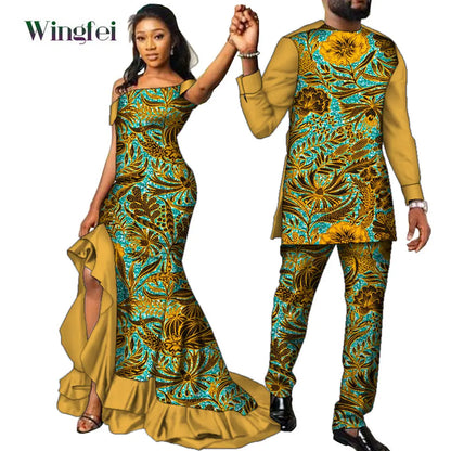 Vêtements de Couple Africains à Imprimé Ankara pour Femme et Homme, Robes sulfMaxi, Dashiki Imbibé, Tenue Amoureux, WYQ567