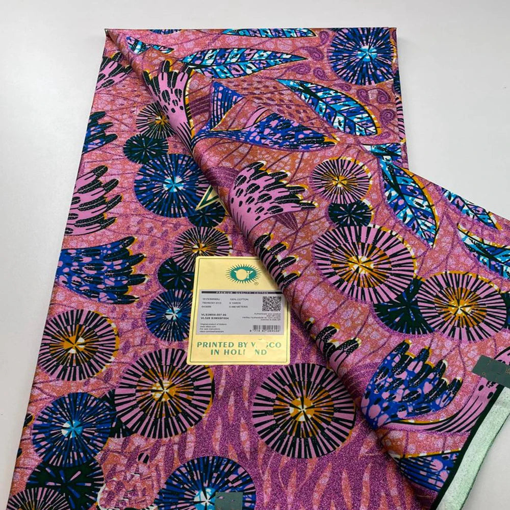 Tissu africain en cire de coton, très bonne qualité, nouvelle grande cire Ankara brillante Pagne, couleur grise, brillant doré, trucs Batik, 6 mètres
