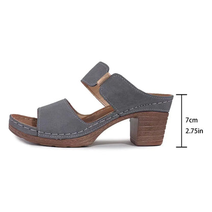 Sandales coordonnantes à talons et orteils ouverts pour femmes, pantoufles décontractées à la mode, document solide, racine carrée, été 2024