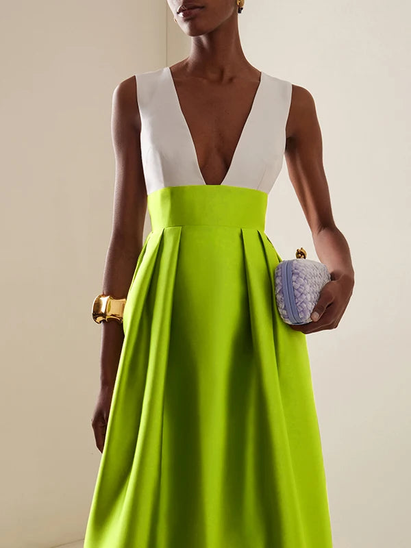 Modigirl femmes élégantes soirée Cocktail Maxi robes 2025 taille haute col en v profond robe Sexy pour femme fête invité de mariage