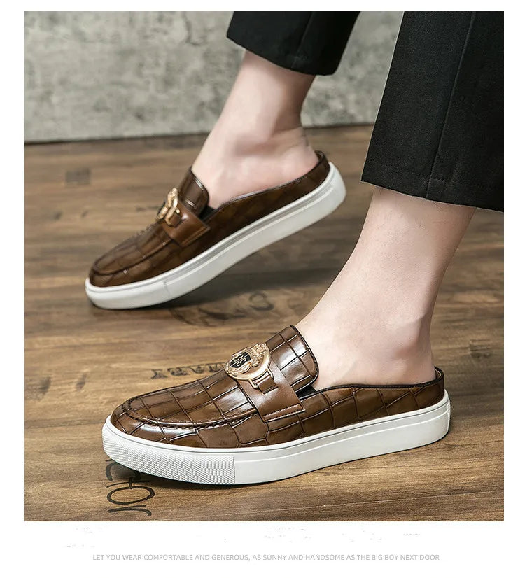 Mocassins en cuir de style britannique pour hommes, demi-chaussures marron, chaussures à enfiler, confortables et respirantes, haute qualité, été