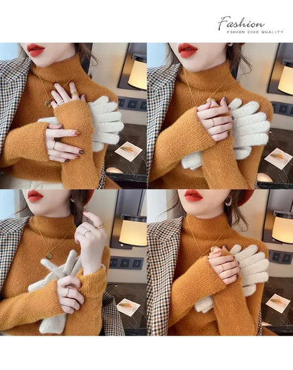 Automne hiver épais Pull femmes tricoté côtelé Pull Pull à manches longues col roulé mince Pull doux chaud Pull Femme 2025