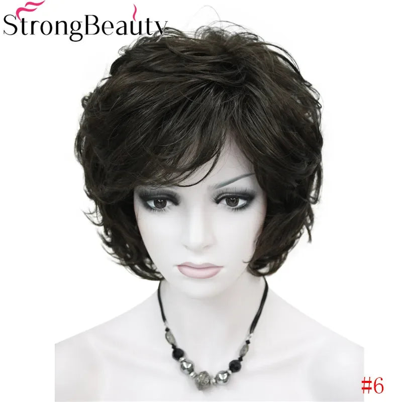 Forte beauté dames perruques courtes ondulées cheveux blonds dorés pour les femmes synthétique Capless perruque 16 couleurs