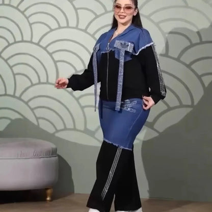 Ensemble veste et pantalon de costume en Denim pour femmes, Ensemble de vêtements en Denim confortables et décontractés de la chine continentale, article en Stock AE