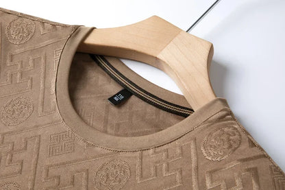 Haut à manches courtes et col rond pour hommes, respirant, en soie glacée avancée, marque de luxe, Jacquard, ample, décontracté, couleur unie, été