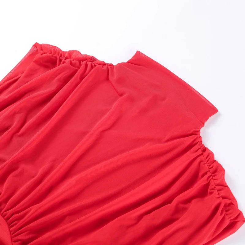 Robe longue de soirée plissée rouge Chic, élégante, manches volantes, maille, Patchwork, Maxi, vacances d'été, plage