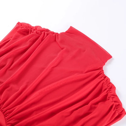 Robe longue de soirée plissée rouge Chic, élégante, manches volantes, maille, Patchwork, Maxi, vacances d'été, plage