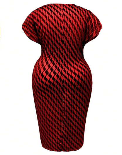 Robe mi-longue Sexy pour femmes, col en V profond, paquet de hanches, élégante, mode imprimée, manches courtes, taille haute, Slim, printemps été