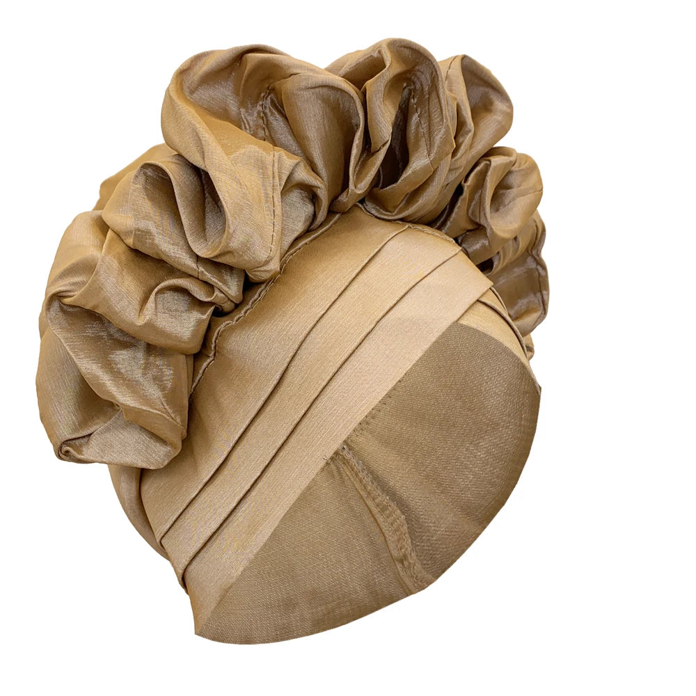 Nouveau bonnet Turban à volants pour femmes, couvre-chef en soie brute africaine, automne, Nigeria, Gele de mariage, bandeau de fête, couvre-chef pour dame